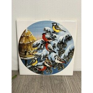 Vintage 1990 Wall Tile Trivet Winter Birds Christmas Artist Erik Forsman
